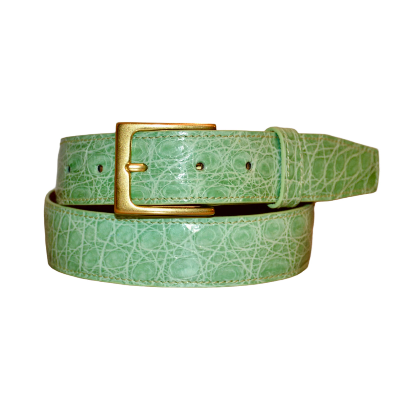 Wimberly Green Stone Belt Buckle and Eel Skin Belt BELTLEY Emerald Green Crocodile Belt for Men with Dog Buckle main image 3